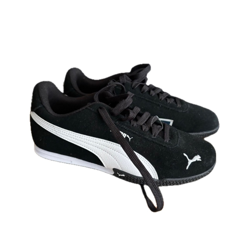 Puma Black Suede Low-Top Sneakers with White Accents